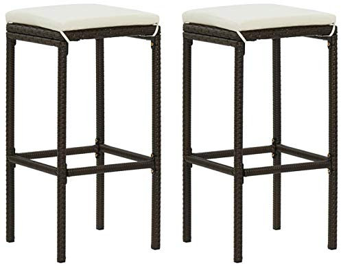 ShGaxin Barhocker mit Kissen 2 STK Barstuhl, Bar Chair, Bar Stools, Tresenstuhl, Barstool, Thekenhocker, Küchenhocker, Tresenhocker, Braun Poly Rattan