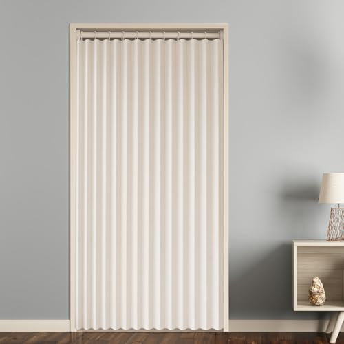 Momooda Cortinas Aislante Termica Cocina Interior, Cortina Divisor de Ambientes Magnéticas, Cortina Plisada Plegable Invisible con Ganchos, 1 Panel, 220g/m², Beige, 80x180cm