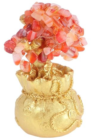 Garneck 19 cm Roter Natürlicher Kristall-geldbaum-Bonsai Heimdekoration Feng-Shui-Ornament