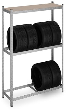 Relaxdays Reifenregal für 8 Reifen, HxBxT: 180 x 120 x 40 cm, 795 kg, verzinkter Stahl, Stecksystem, Räderregal, Silber