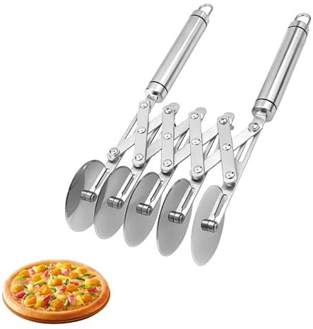5-Wheel Professional Pastry Food Grade Stainless Steel Pizza Tool, Stainless Steel Pastry Wheel and Pizza Tool Multi-Round Dough Roller with Handle