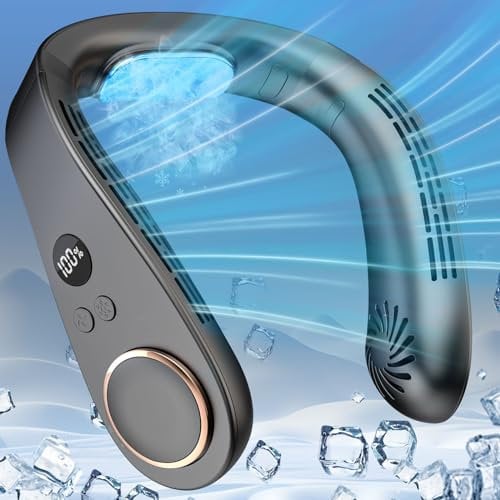Kouric Neck Fan with Cooling Plate,5500mAh Small Air Conditioner Unit Portable Neck Fans for Women Rechargeable,Personal USB Ice Cold Silent Bladeless Wearable AC Air Conditioning Adults Kids Black