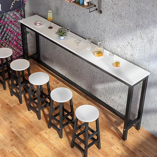 Mesa Alta Bar,Isla Cocina,Mesa Barra Cocina Alta,Barra de Bar para Casa,Mesas Estrecha Comedor,Mesa Auxiliar,con Estructura de Acero Resistente,para Bistro,Cafetería,Jardín,Patio,Sin Taburete(White an