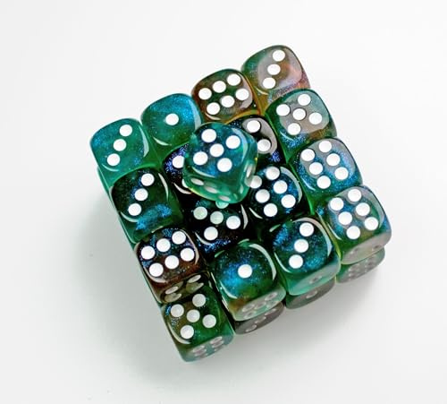 Würfelzeit 0404 - Würfel W6 12 mm Cosmoo Farbenspiel grün-Multi (32 Augenwürfel in Klarsichtbox)
