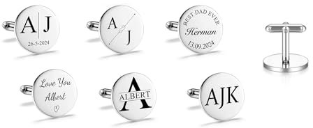 CHIC DIARY Personalisierte Manschettenknöpfe mit Name Buchstabe Datum Text Gravur Edelstahl Cufflinks Männer Herren Ideal Geschenk