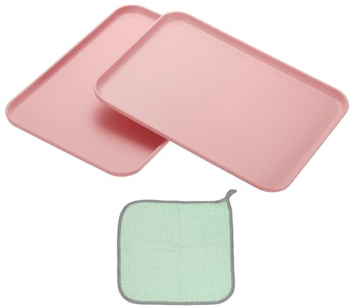 PATIKIL Kunststoff Tablett 12x8.7 Rechteckige Teller 2 Stück Rosa | Platten Kleines essen Tablett Weizen Platten Geschirr Wiederverwendbare Dessert Teller Tabletts Mit Tuch Für Kuchen Obst
