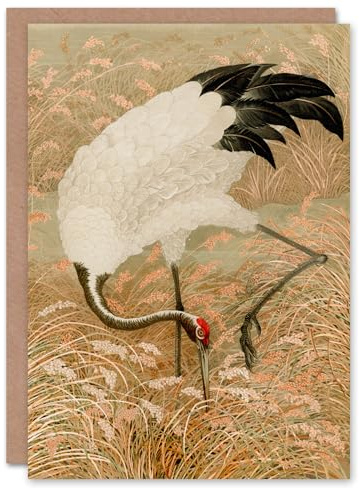Artery8 G A Audsley Art Card Sarus Crane Foraging in Rice Field