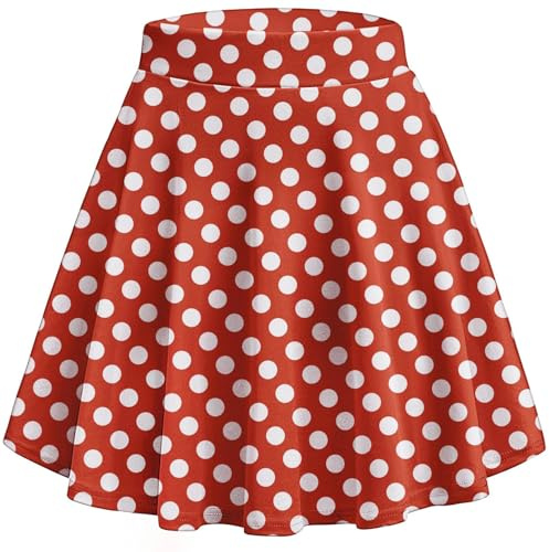 HOTOUCH Gonna da donna elasticizzata in vita, gonna a pieghe svasata, mini gonna skater per casual, scuola, feste, festival, rosso bianco, S