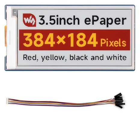 3.5 Inch SPI E-Paper Display Module (G), 384×184 Red/Yellow/Black/White E-Ink Panel, for Raspberry Pi, Arduino, ESP32, Low Power, 3.3V/5V Compatible, No Backlight