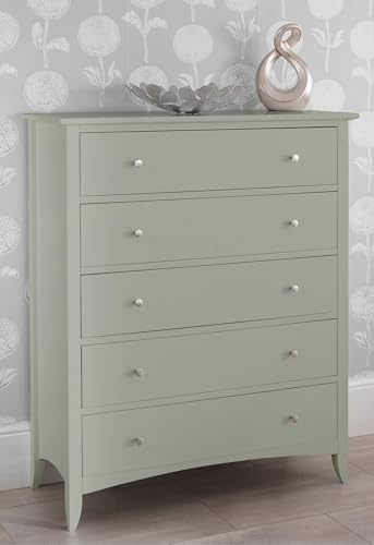 Edward Hopper Large Wooden Chest of Drawers | W100, H120, D42 cm | Assembled Solid 5 Drawer Bedroom Storage Furniture (pale olive)