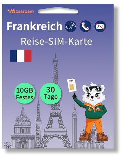 SIM-Karte für Frankreich – Prepaid-Datentarife | 10 GB Festnetz | 30 Tage | Highspeed-Internet | Ideal für Reisende