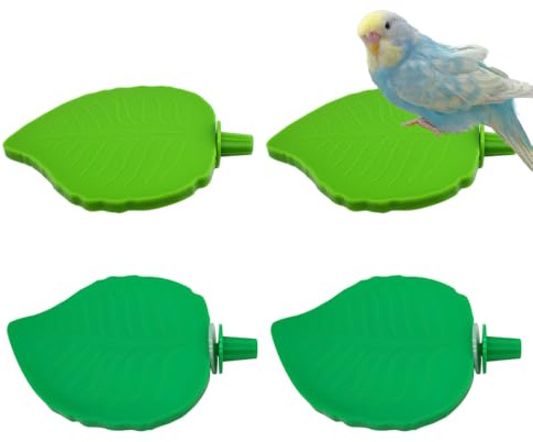 4PCS Bird Perch Stand Platform, Leaf Shaped Plastic Perch Stand Boards Bird Cage Accessories for Cockatiels Lovebirds