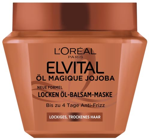 L'Oréal Paris Elvital Öl Magique Jojoba Locken Öl - Balsam - Maske, Neue Formel, Lockenpflege, bis zu 4 Tage Anti-Frizz, intensive Haarpflege, definierte Locken, für lockiges & trockenes Haar, 300ml