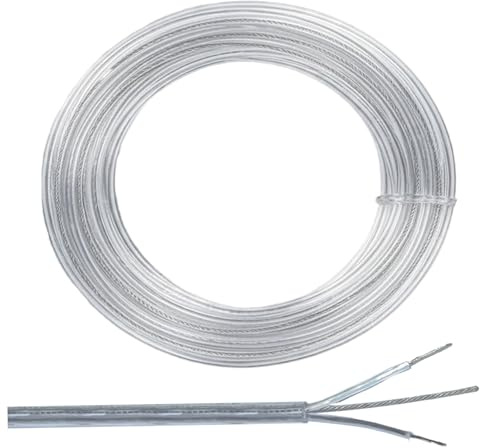 Cavo per lampada trasparente a 2 fili per luci sospese - Cavo elettrico da 0, 75 mm² con supporto in acciaio, filo trasparente a 2 conduttori per illuminazione fai da te, m..