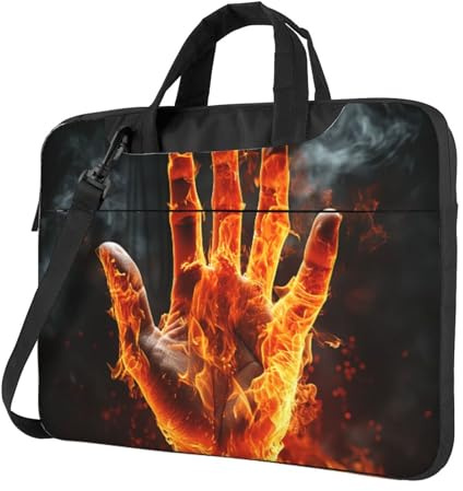 BYPPJGH Fire Flame Laptop-Umhängetasche für Herren und Damen, Aktentasche, Kuriertasche, mit Tragegriff, wasserdichte Laptop-Hülle, Schwarz , 15.6 inch