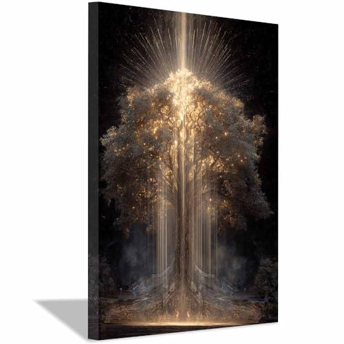XENIOU lebensbaum painting Beleuchteter Baum deko wand, leinwandbilder, für Wohnzimmer Schlafzimmer zuhause deko.(Mehrfarbig)-40x60cm Gerahmt