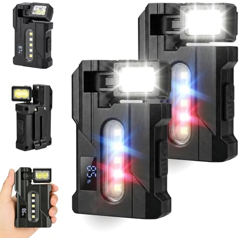 Lot de 2 lampes de poche LED G5 EDC rechargeables par USB - Double lumière magnétique - Multi-mode - Rotation multi-angle - Étanche - Portable - Avec écran LCD - Pour randonnée, urgence, plein air