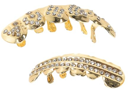 SOIMISS 2 Stück Abnehmbare Goldene Hip Hop Zahngrills aus Kupfer mit Strass im Poker Design Leicht zu Reinigen Modischer Zahnschmuck für Partys und Soziale Anlässe