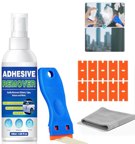 Rimuovi Colla Spray, Potente Rimuovi Colla Adesivi Pulizia dei Residui Appiccicosi, Rimuovi Silicon per Etichette, Adesivi, Nastro Adesivo da Finestre, Vetri, Auto, Legno, Metallo Superfici Multiple