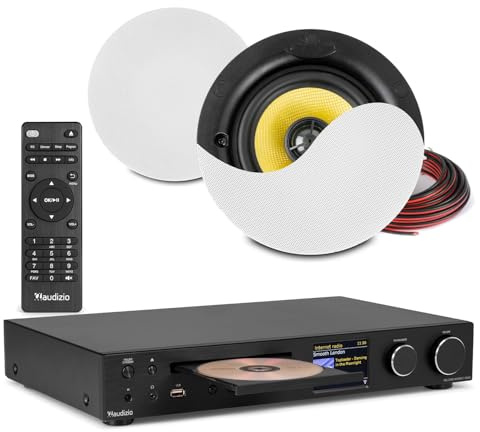 2x PD KVCS5 Ceiling Speaker System with Audizio Bolzano WiFi Amplifier, Bluetooth, CD & DAB+ Radio, HiFi Ceiling Speakers Kit