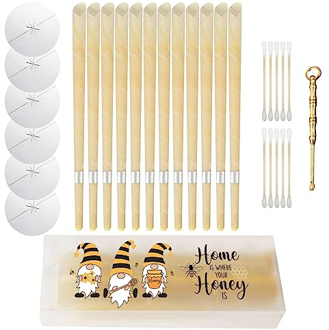Natürliche Ohrenkerzen, 39/54/79/104 Stück Ohrenschmalz Entferner Kerzen Ohrenkerze Kit, Ohrkerzen Mit Schutzscheiben Ohrreiniger und Wattestäbchen, Ohren Kerzen Zum Reinigen Für Ntspannen (39PCS)