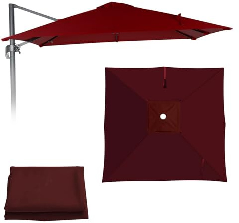 Garten Sonnenschirm Ersatzbezug 2.5 3 4.0m Rechteck/Quadrat 8 Streben, Terrassenschirm Ersatz-Bezug Überdachung Für Ampelschirm, UV Sonnenschutz Wasserdicht Verdickt Farbecht(Burgundy,3X3m)
