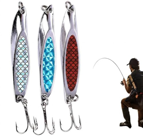 QEQSHQO 3er Set Metall Spoons Pilker – Abgeschrägte Angelköder & Blinker für Forelle, Meerforelle, Dorsch & Norwegen Raubfischangeln
