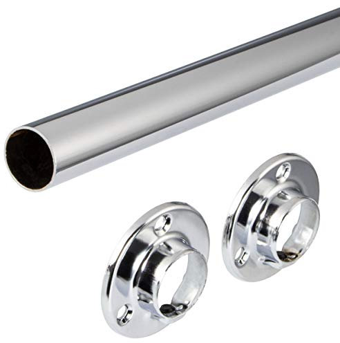 Gedotec Kleiderstange rund Garderoben-Stange für Kleiderschrank & Möbel | Schrankrohr 2000 mm | Schrank-Stange Stahl verchromt | Möbelrohr Ø 25 mm | 1 Stück - Möbelstange mit 2 Stk. Schrankrohrlager
