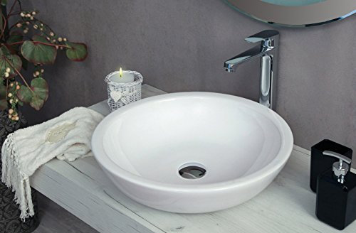 Yellowshop - TWIST Lavabo da appoggio cm 47 x 47 Lavandino Lavello Ceramica Bianco Rotondo Circolare Sanitari Bagno Design Moderno