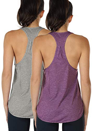 icyzone Workout Tank Tops for Women - Athletic Yoga Tops, Racerback Running Vest Top, 2-Pack (XS, Grey/Grape)