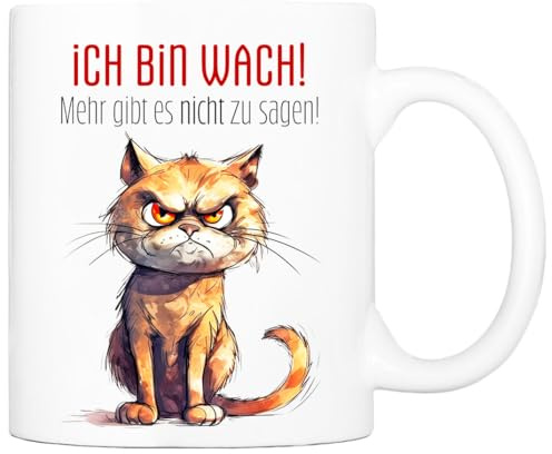 Cadouri Tasse mit Spruch Ich bin wach Kaffeetasse Bürotasse Spruchtasse, humorvoll, lustig, Geschenk, Arbeit, Büro, Geburtstag, weiß Keramik 330 ml