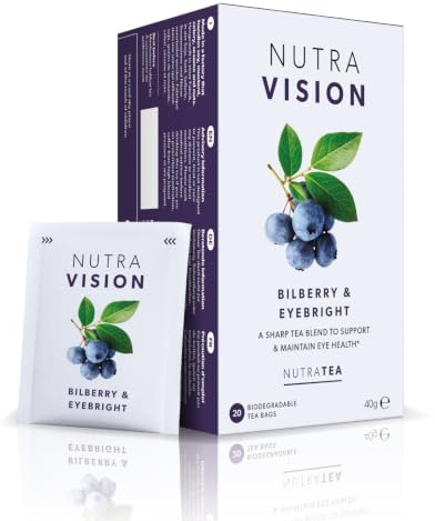 NutraVision - Thé de soutien pour les yeux | Thé contre la fatigue oculaire - Avec myrtille et euphraise - 40 Sachets de thé enveloppés - par NutraTea - Tisane – (2 paquets)