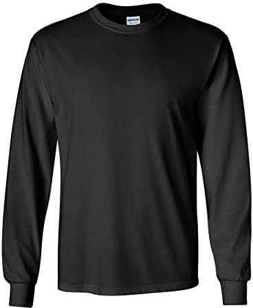 Gildan Men's Ultra Cotton Adult Long Sleeve T-Shirt, 3-Pack, Black + Navy + Gold