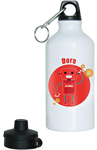 Eurofoto Trinkflasche mit Namen Dora und Roboter-Motiv für Mädchen | Motiv-Trinkflasche | Kinder-Aluflasche