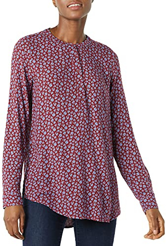 Amazon Essentials Blouse Tissée à Manches Longues Femme, Bleu Bordeaux Marguerites, L
