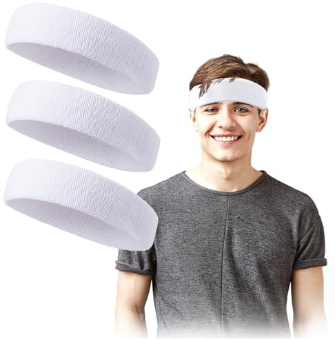 Sport Stirnband Damen Männer Schweißbänder Stirn Frottee Stirnband Sport für Laufen Radfahren Joggen Tennis Fußball (Weiß)