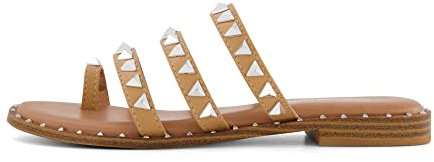 CUSHIONAIRE Tabitha Zehentrenner-Sandale für Damen mit Memory Foam und Nieten, Hellbraun, Größe 37 EU