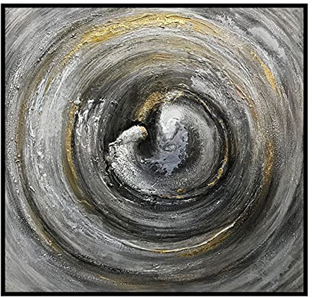 MWMG Ölbilder Auf Leinwand Handgemalt,Kreative Schwarze Welle Wirbel Goldfolie Textur Große Ölgemälde Kunst Moderne Abstrakte Kunst Leinwand Wandkunst Gemälde Wohnzimmer Schlafzimmer Wohnkultur Bild