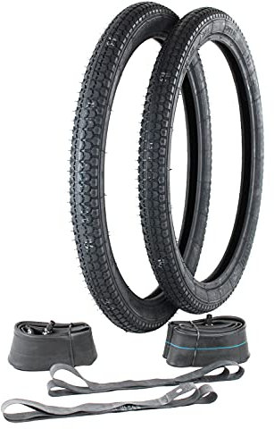Set: 2x Reifen Heidenau 2,25 x 19 Zoll, Profil M3, M/C 32S TT + 2x Schlauch 2,25 x 19 Zoll mit TR4 geradem Ventil + 2x Felgenband für Moped, Mofa, Simson SR2
