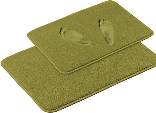 Badezimmerteppich Set 2 teilig Pflegeleichte Badematte Memoryschaum, Extrem Saugfähiger Badteppich Duschvorleger Badvorleger rutschfest Waschbar, Bad Teppich Badezimmer (Olivgrün,50x80cm + 43x60cm)