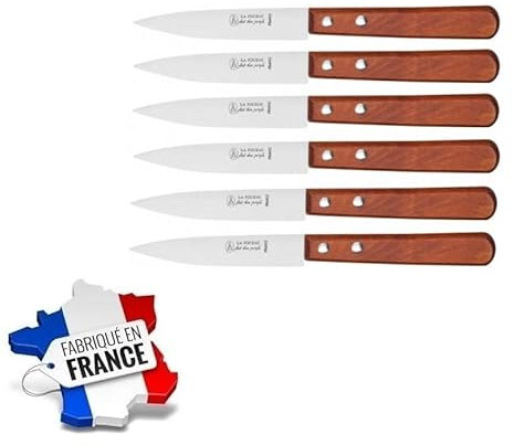 SEBBA - LOT DE 6 COUTEAUX OFFICE LAME INOX 9 CM, MANCHE BOIS 2 RIVETS - FABRICATION FRANÇAISE THIERS - USTENSILE DE CUISINE - RÉF 10036