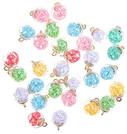 EXCEART Glaskugel-Anhänger, handgefertigt, klein, transparent, glitzernd, Sternkugel-Anhänger, Glaskugel-Anhänger für Armband, Ohrringe, Schlüsselanhänger, Stil 1, 30 Stück
