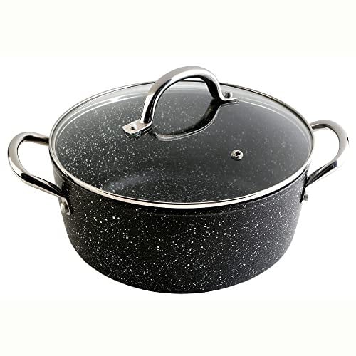 WECOOK! Granite Casserole High Induction Complete 20 cm Lid Glass, Forged Aluminum 2.2 Liters, Non-Stick Ecological Stone PFOA Free, Steel Handles, Suitable All Cookers, Ceramic Glass, Gas, Oven
