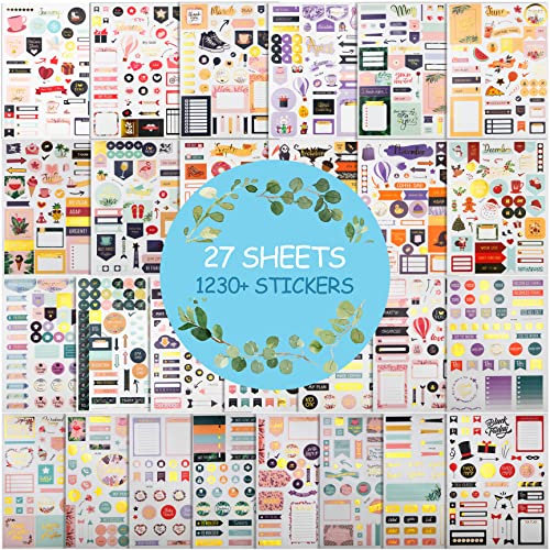 27 Blatt/1230+Goldfolie Planer Aufkleber 2025, Saisonal, Motivierend, Dekorative Aufkleber für Planer, Organisatoren, Tagebücher, Kalender - Unterschiedliche Themen Scrapbooking Sticker set Zubehör