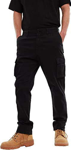 MIG MUD ICE GRAVEL Mens Stretch Cargo Chino Trousers - Cotton Elasticated Cargo Pants, Regular Slim Fit Mens Work Casual Chinos (Black, 38W / 33L)