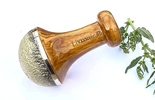 Livronic® Masseur de pieds Kansa avec poignée en bois de teck pour la détoxification et la relaxation profonde (poignée avec VATKI)