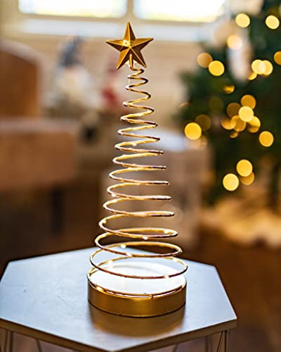 Marco Paul Weihnachtsbaumschmuck, goldfarben, für den Innenbereich, LED, Festliche Dekoration, Spirale, beleuchtet, Weihnachtsbaumdekoration, batteriebetrieben, Tischdekoration, beleuchteter Baum