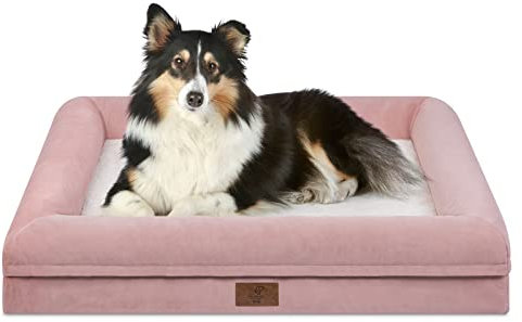 Yiruka Großes Orthopädisches Hundebett, Grau, Wasserdicht, Abnehmbarer Bezug, 4 Seiten, Weich, Rutschfest, 36.0L x 27.0W x 6.5Th, Pink, Einfarbig, Rechteckig