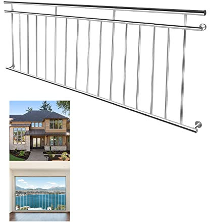 YARDIN ringhiera in acciaio inox per balcone francese, ringhiera per finestre, ringhiere per terrazze, ringhiere per finestre (225 x 90 cm)