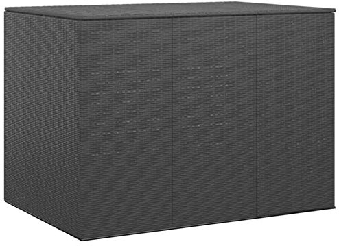 MOONAIRY Garten-Kissenbox, Gartenbox, Auflagenbox, Gartenschrank, Balkonschrank, Aufbewahrungsbox, Gartenkiste, Balkon Schrank, Outdoor Box, PE Rattan 145x100x103 cm Schwarz